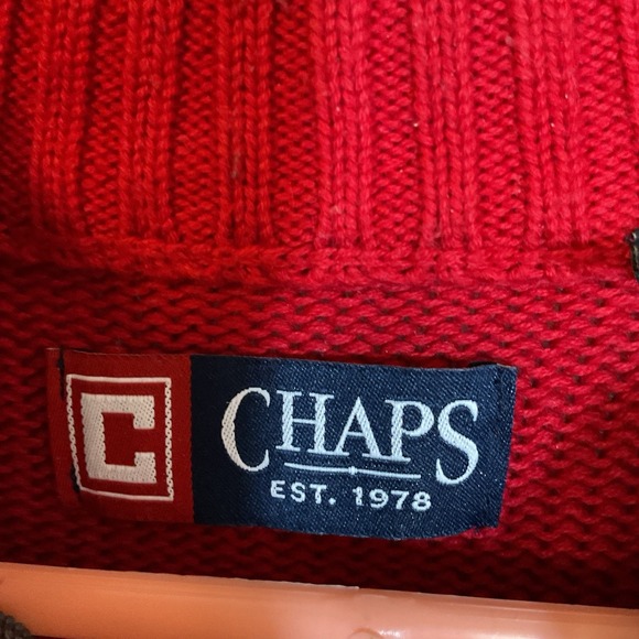 Men's Chaps Red Quarter Zip Long Sleeve Pullover Sweater Size Large - Picture 3 of 7